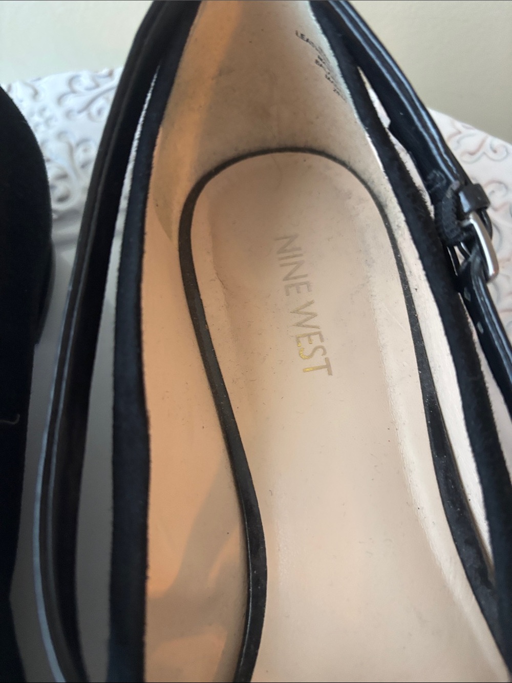 Nine West Black Suede Pointed Toe Ballet Flats with Patent Crisscross Straps - Picture 2 of 6